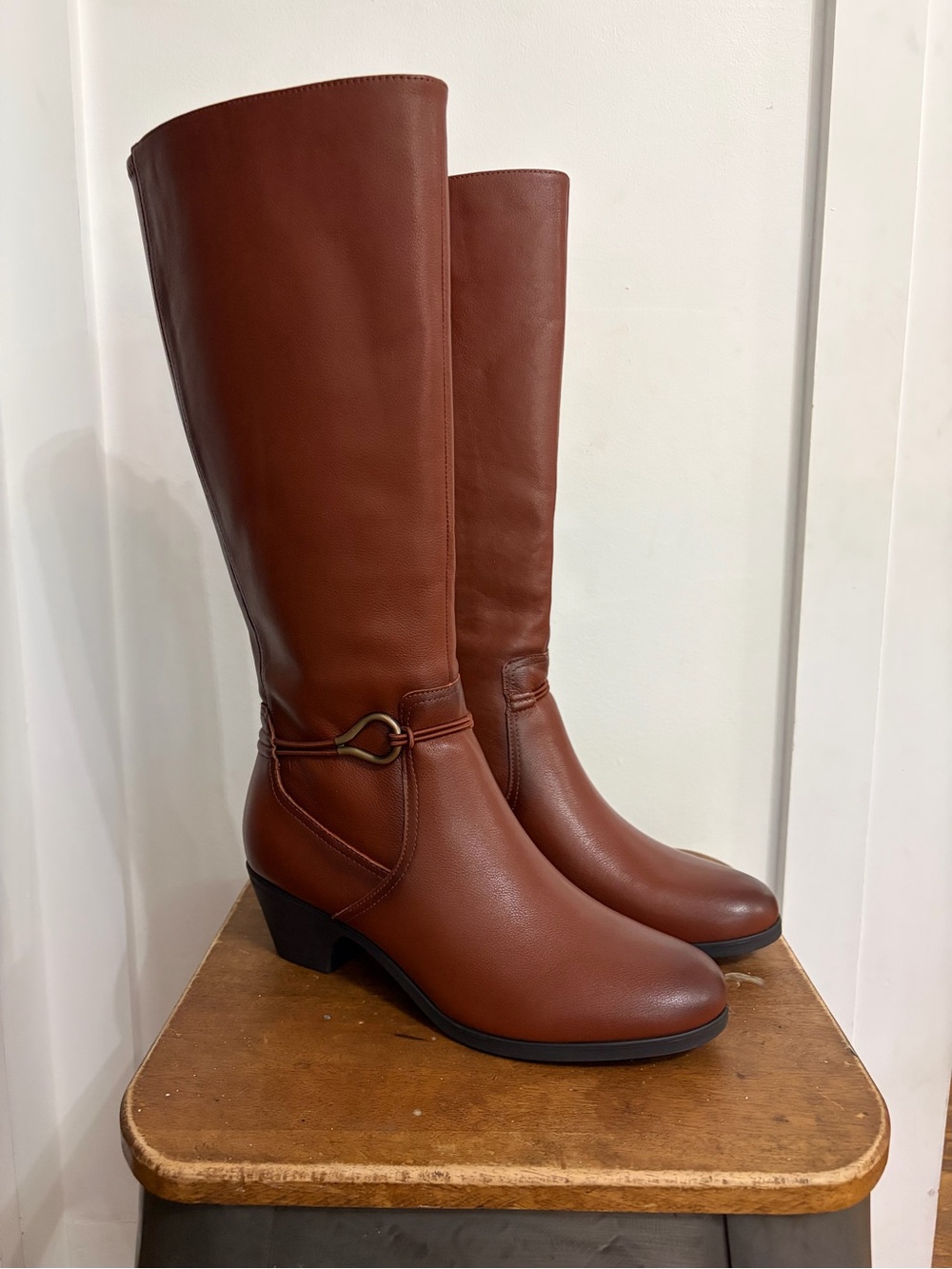 Rockport Cobb Hill Women's Presley Knee-High Leather Boots Stretch Size 10M NWOB